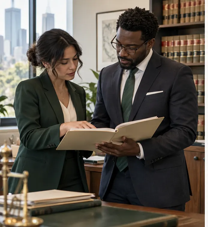 Legal colleagues reviewing a case file