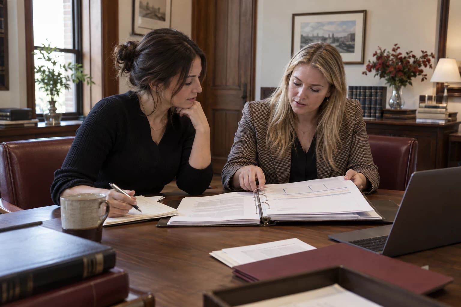 Fictional legal team reviewing a case file